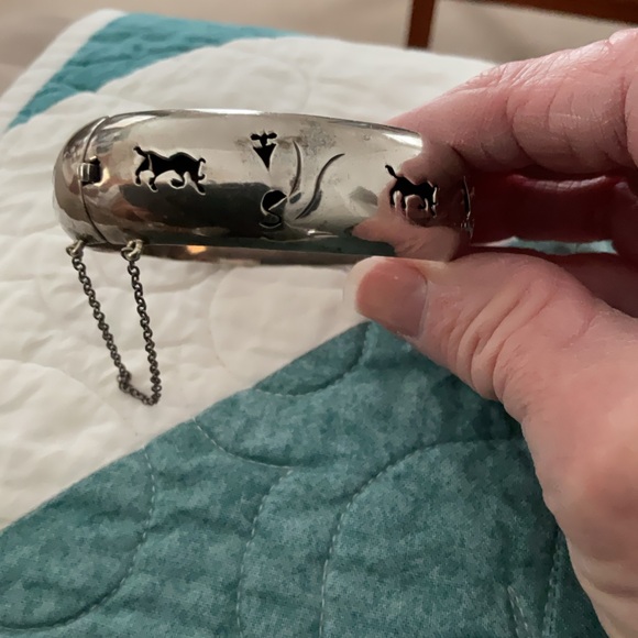 Vintage Sterling Silver 925 Hinged Bangle Bracelet - Picture 7 of 12